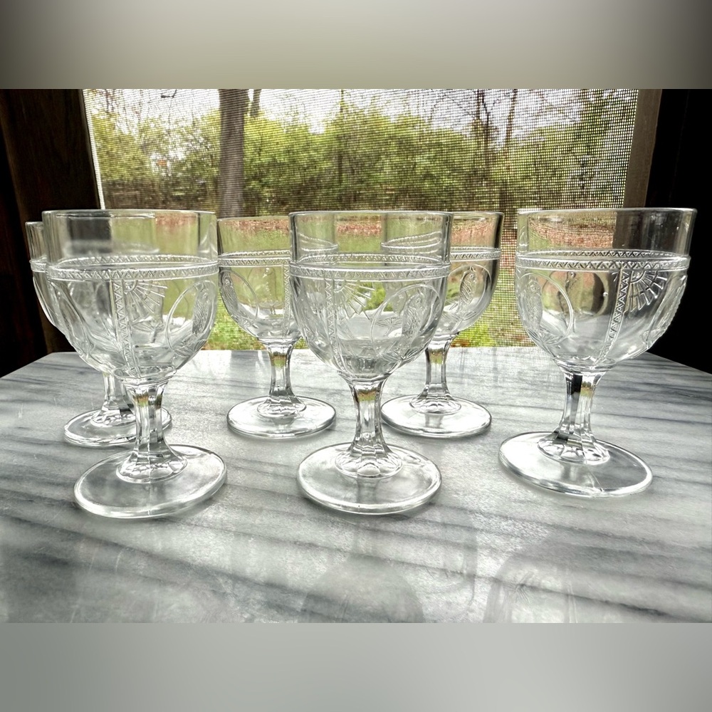 EAPG Richards and Hartley PARROT; OWL & FAN Goblet cordial, juice, wine. Rare!